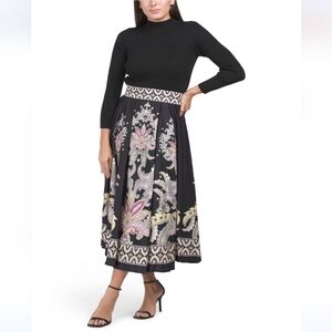 Dalia Macphee Paisley Skirt Dress With Ribbed Knit Top